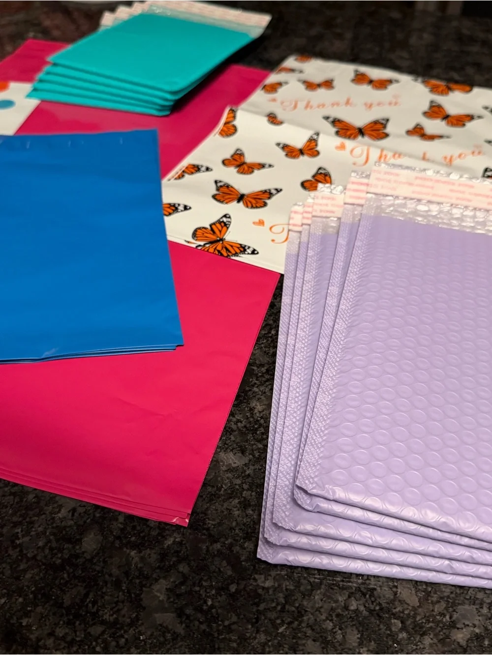 Bundle of 35 Poly & Bubble Mailers Assorted Sizes & Colors Butterfly & Dot Set